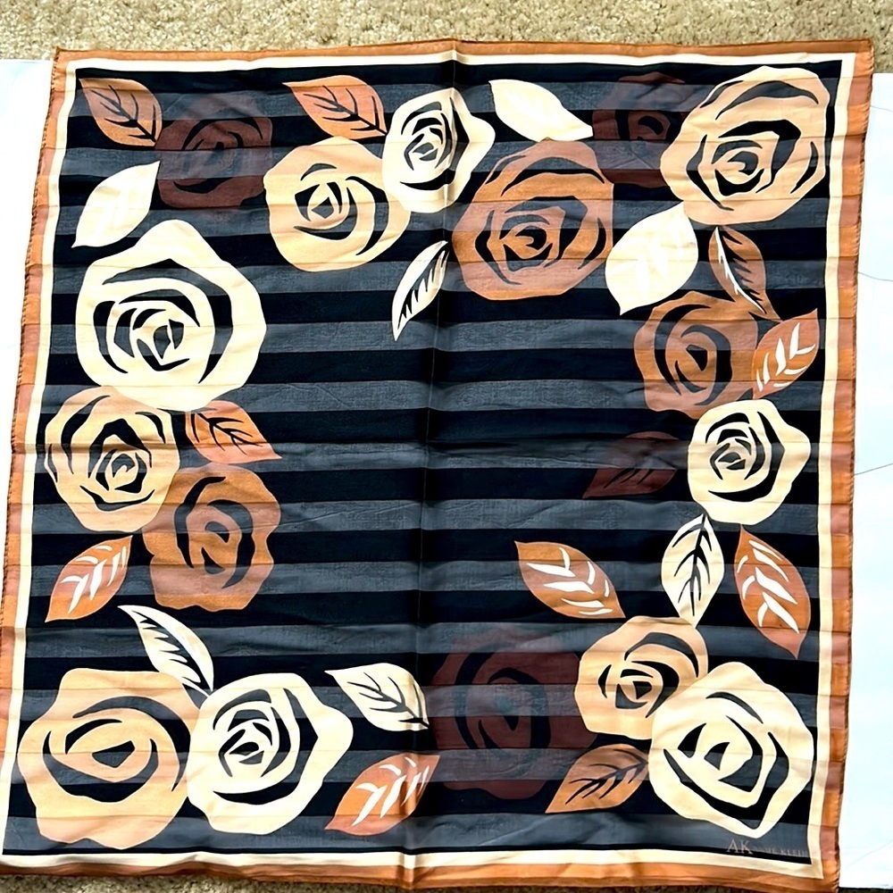 ANNE KLEIN silk ? Floral scarf 21”x21”